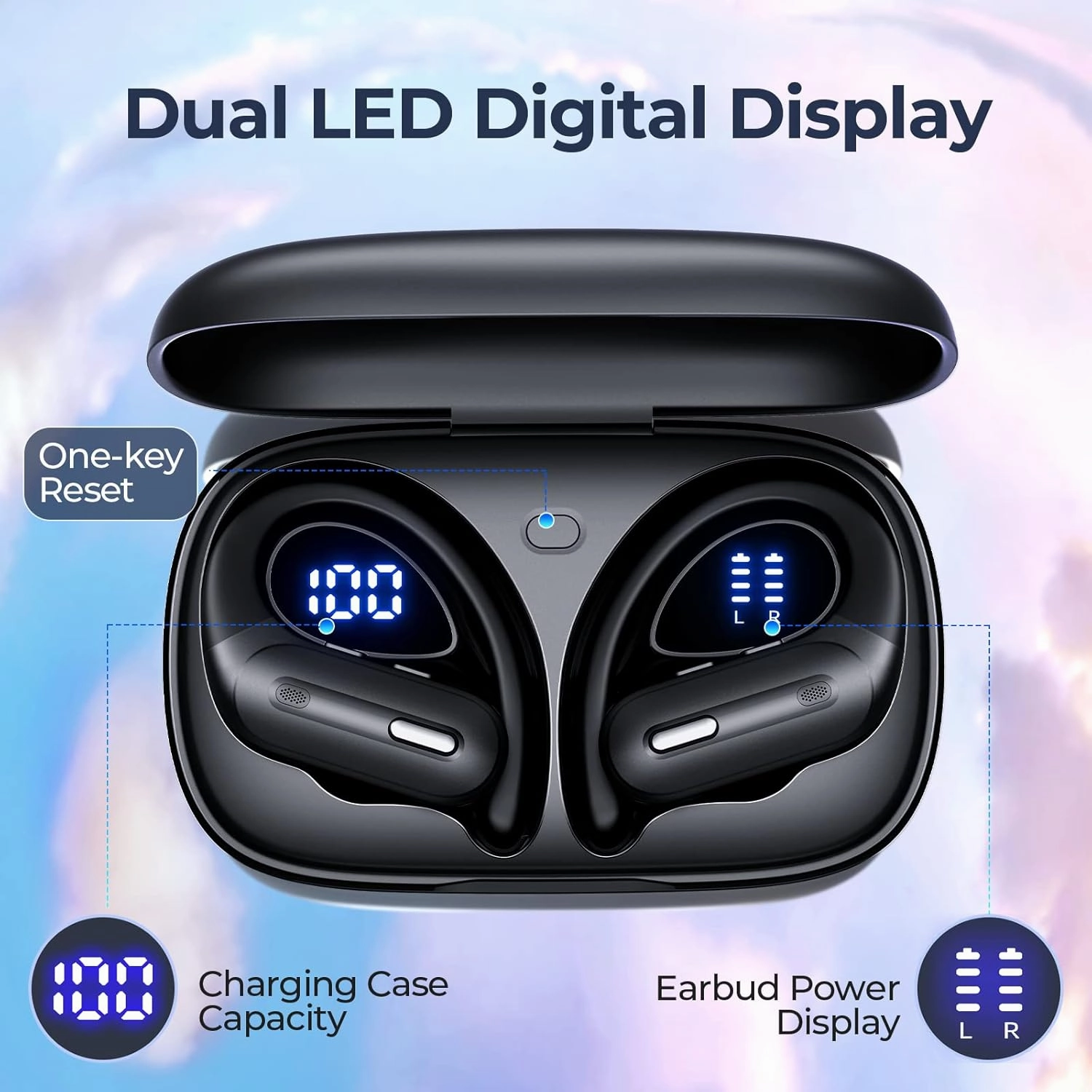 Wireless Earbuds Bluetooth 5.3 Headphones 90 Hrs Playtime Earbuds with Wireless Charging Case Over-Ear Sports Earphones Waterproof Deep Bass Headset