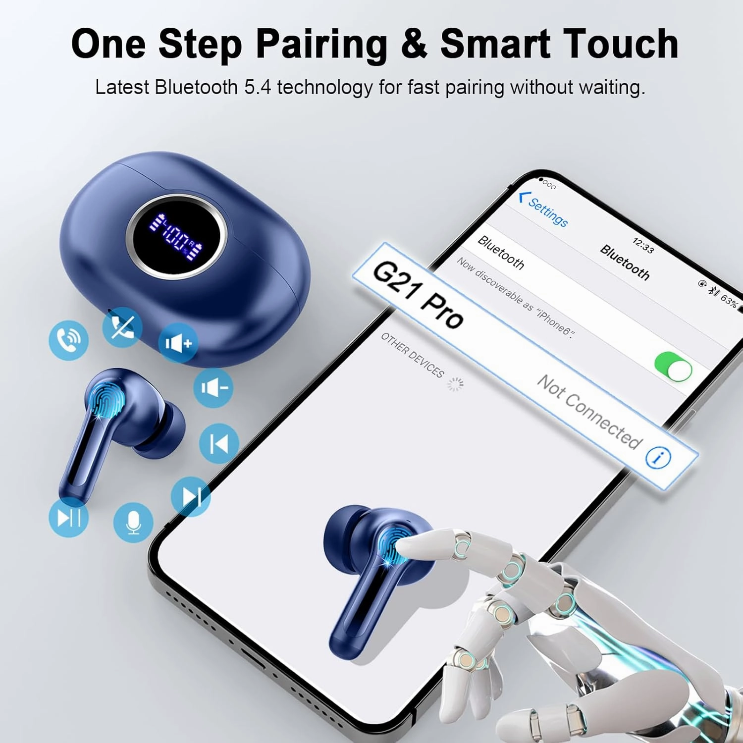 Wireless Earbuds Bluetooth 5.4 Headphones, 2025 Hi-Fi Stereo Bass Ear Buds, 4 ENC Noise Cancelling Mic 36Hrs USB-C in-Ear Earphones IP7 Waterproof Sport Workout for Laptop Pad Android iOS Phone, Blue