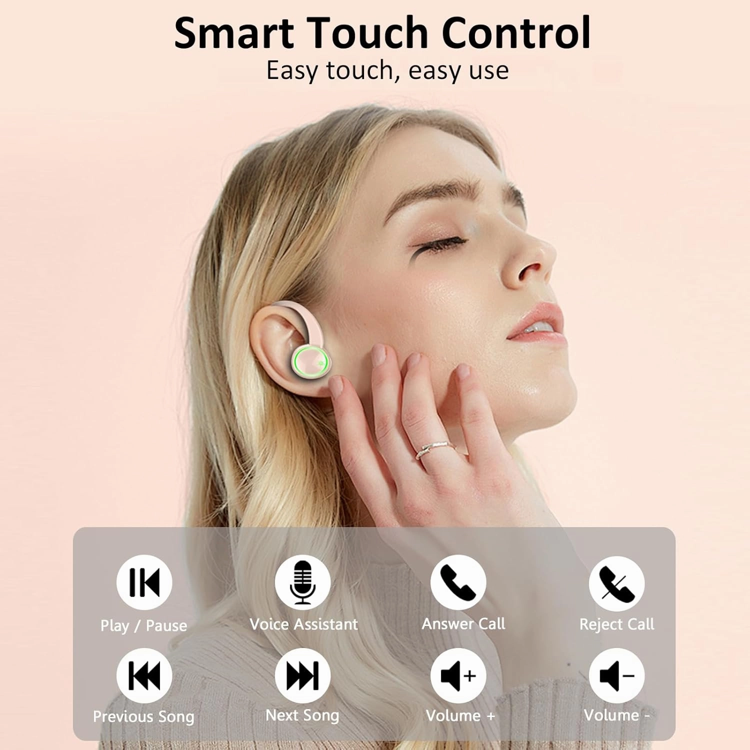 Wireless Earbuds, Bluetooth 5.4 Headphones Sports, 50H Playback Over-Ear buds with ENC Noise Cancelling Mic, Hifi Stereo Fitness Earphones with Earhooks, IP7 Waterproof Headset for Gym Running Workout