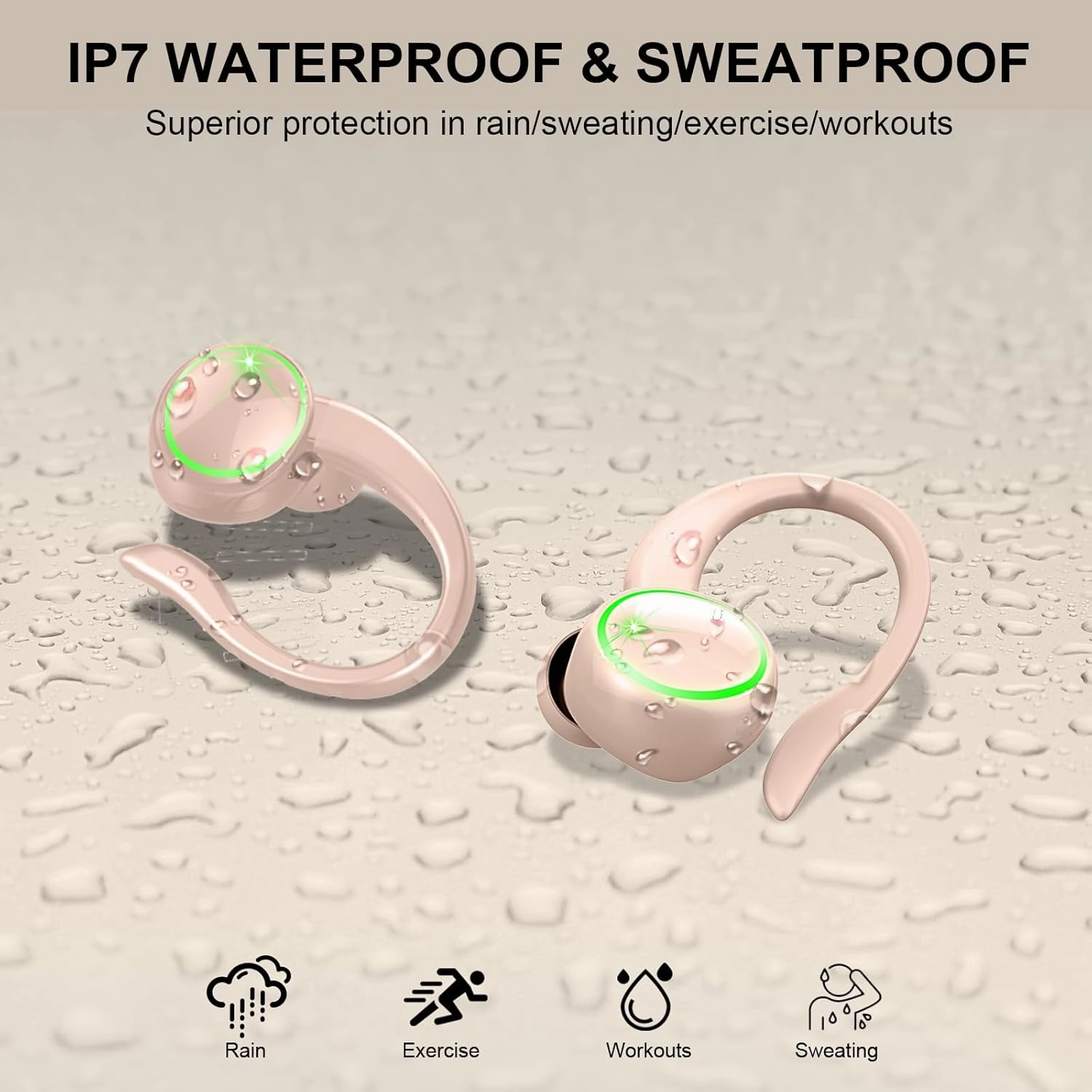Wireless Earbuds, Bluetooth 5.4 Headphones Sports, 50H Playback Over-Ear buds with ENC Noise Cancelling Mic, Hifi Stereo Fitness Earphones with Earhooks, IP7 Waterproof Headset for Gym Running Workout