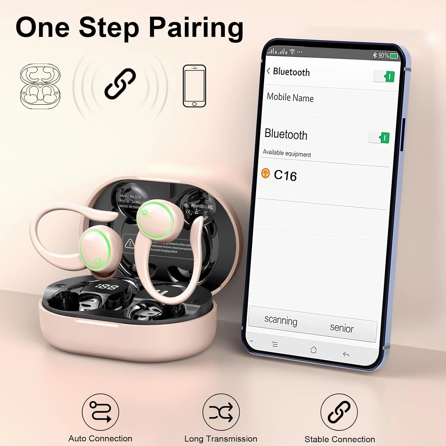 Wireless Earbuds, Bluetooth 5.4 Headphones Sports, 50H Playback Over-Ear buds with ENC Noise Cancelling Mic, Hifi Stereo Fitness Earphones with Earhooks, IP7 Waterproof Headset for Gym Running Workout
