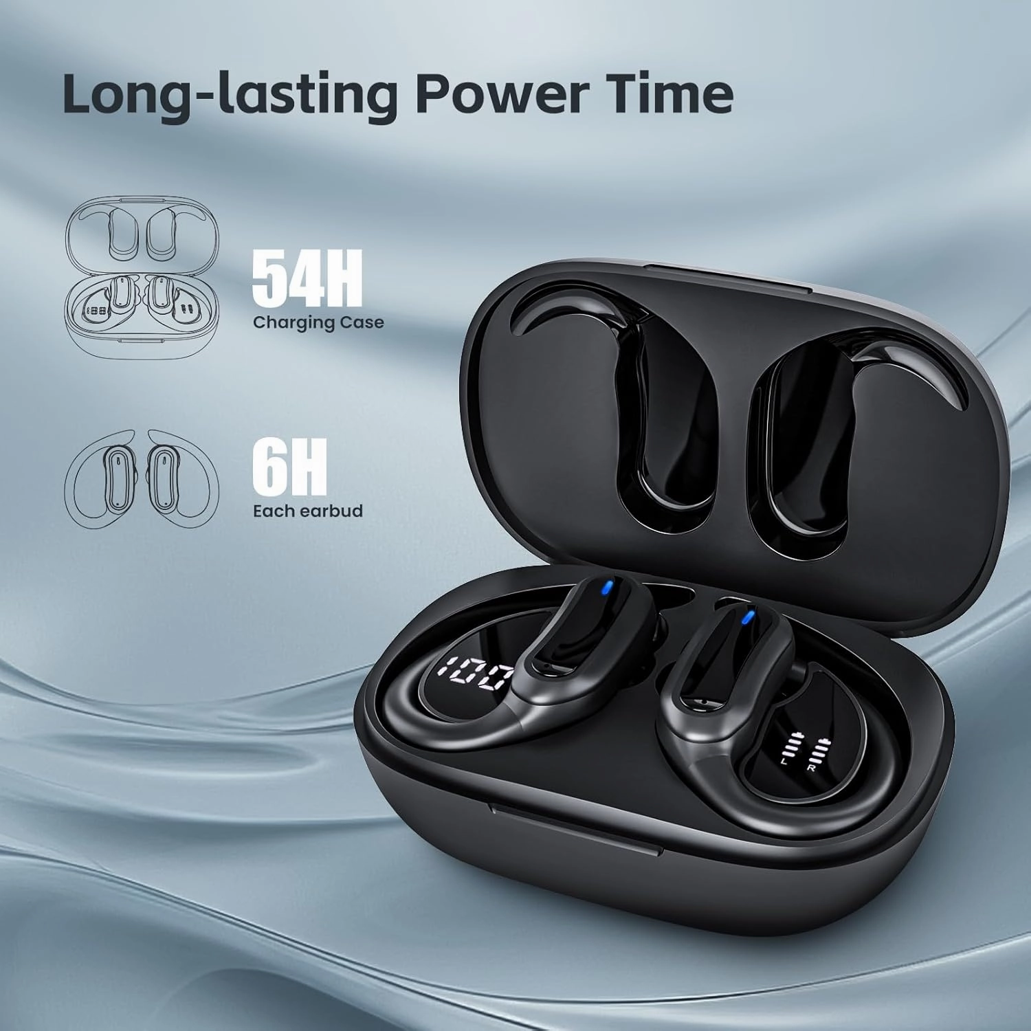 Wireless Earbuds, Bluetooth 5.4 Headphones, True Wireless Stereo Earphones with IPX7 Waterproof, Noise Cancelling Mic, Fast Charging and Comfort Fit Ear Buds for Sports/Workouts - Black