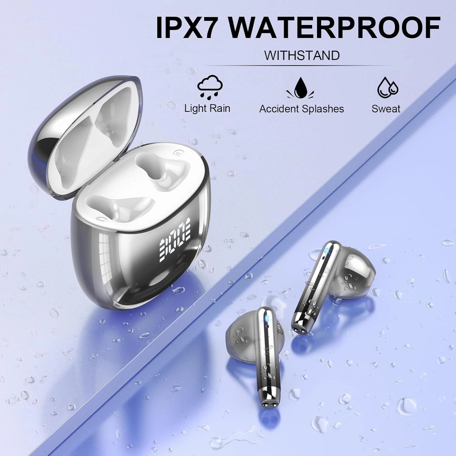 Wireless Earbuds, Bluetooth Headphones 48H Playtime Ear Buds with LED Power Display, IPX7 Waterproof Bluetooth 5.4 Earphones in-Ear Earbuds with 4 Mic for Android iOS Cell Phone Laptop, Black