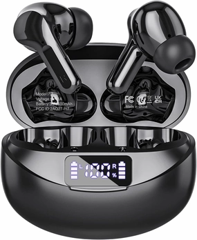 Wireless Earbuds Bluetooth Headphones 50H Playback Ear Buds with IPX7 Waterproof, HD Microphone, LED Display for iPhone and Andriod - Black