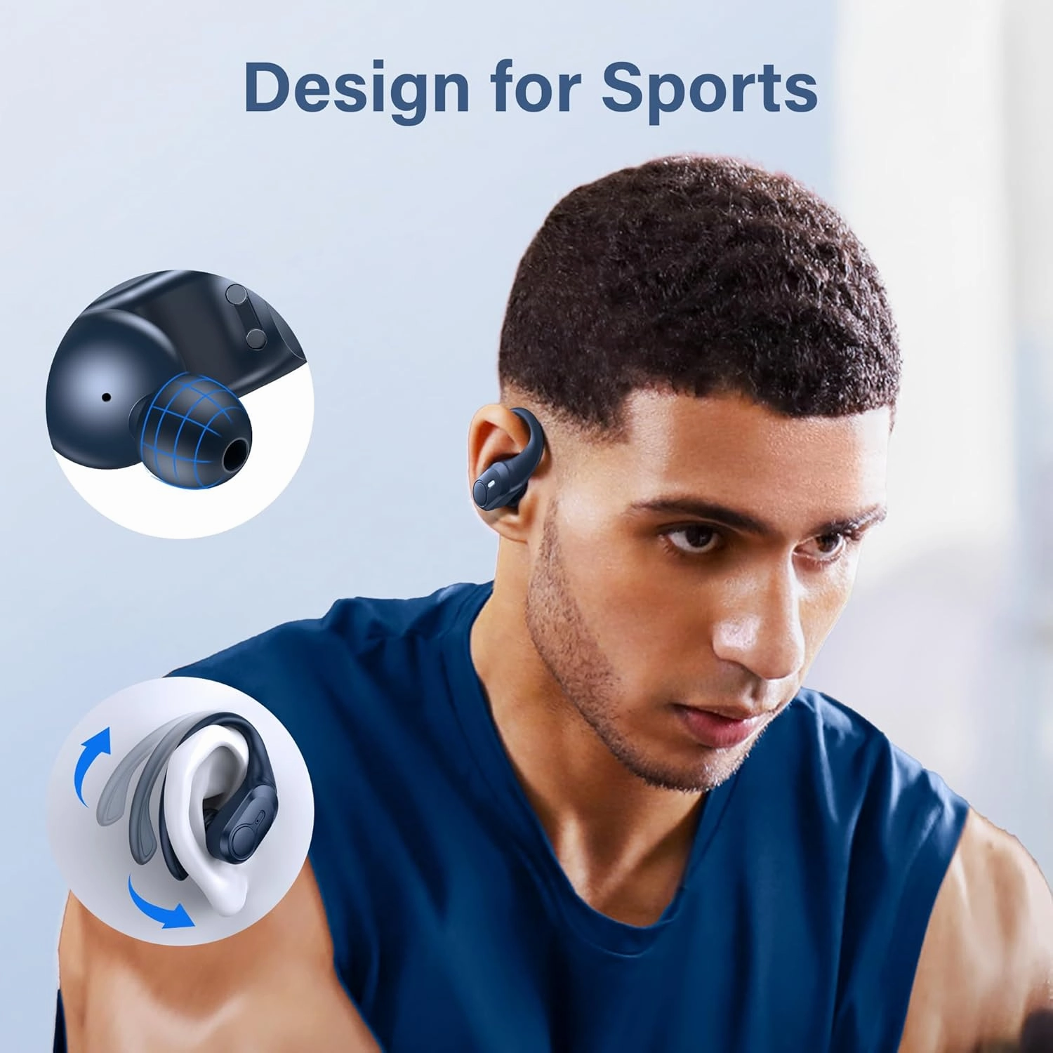 Wireless Earbuds Bluetooth Headphones Ear Buds 70H Playback Digital Display Wireless Charging Case Deep Bass Earphones Over Ear Sport Waterproof Bluetooth Headset for Workout Running Blue