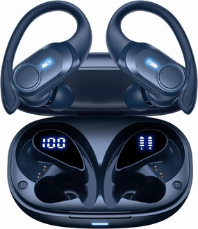 Wireless Earbuds Bluetooth Headphones Ear Buds 70H Playback Digital Display Wireless Charging Case Deep Bass Earphones Over Ear Sport Waterproof Bluetooth Headset for Workout Running Blue