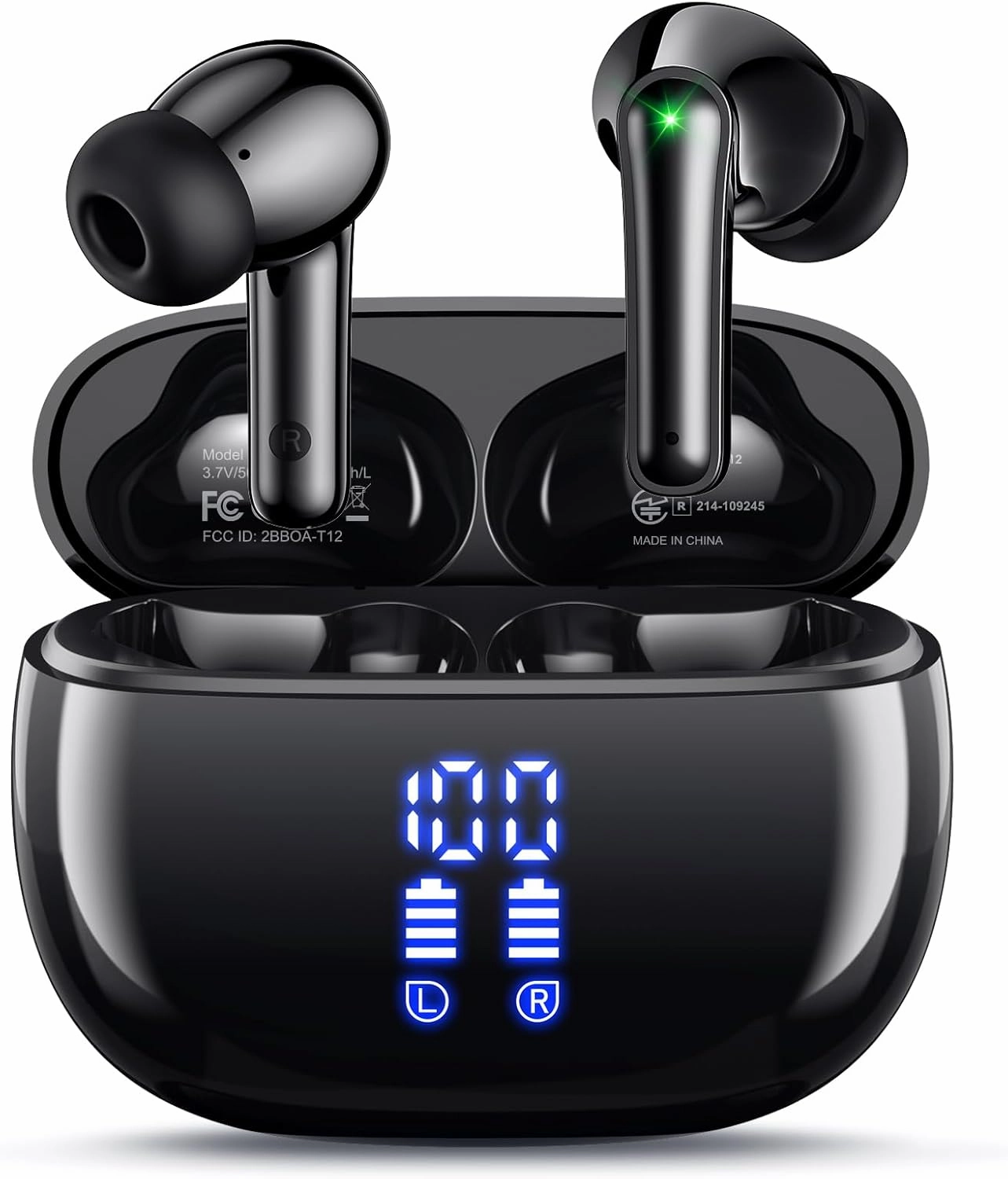 Wireless Earbuds Bluetooth Headphones, Ear Buds with Deep Bass, 40H Long Playtime, LED Power Display, IP7 in Ear Earphone with Mic for iPhone Android Phone Sports Workout, Black