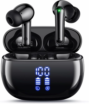 Wireless Earbuds Bluetooth Headphones, Ear Buds with Deep Bass, 40H Long Playtime, LED Power Display, IP7 in Ear Earphone with Mic for iPhone Android Phone Sports Workout, Black