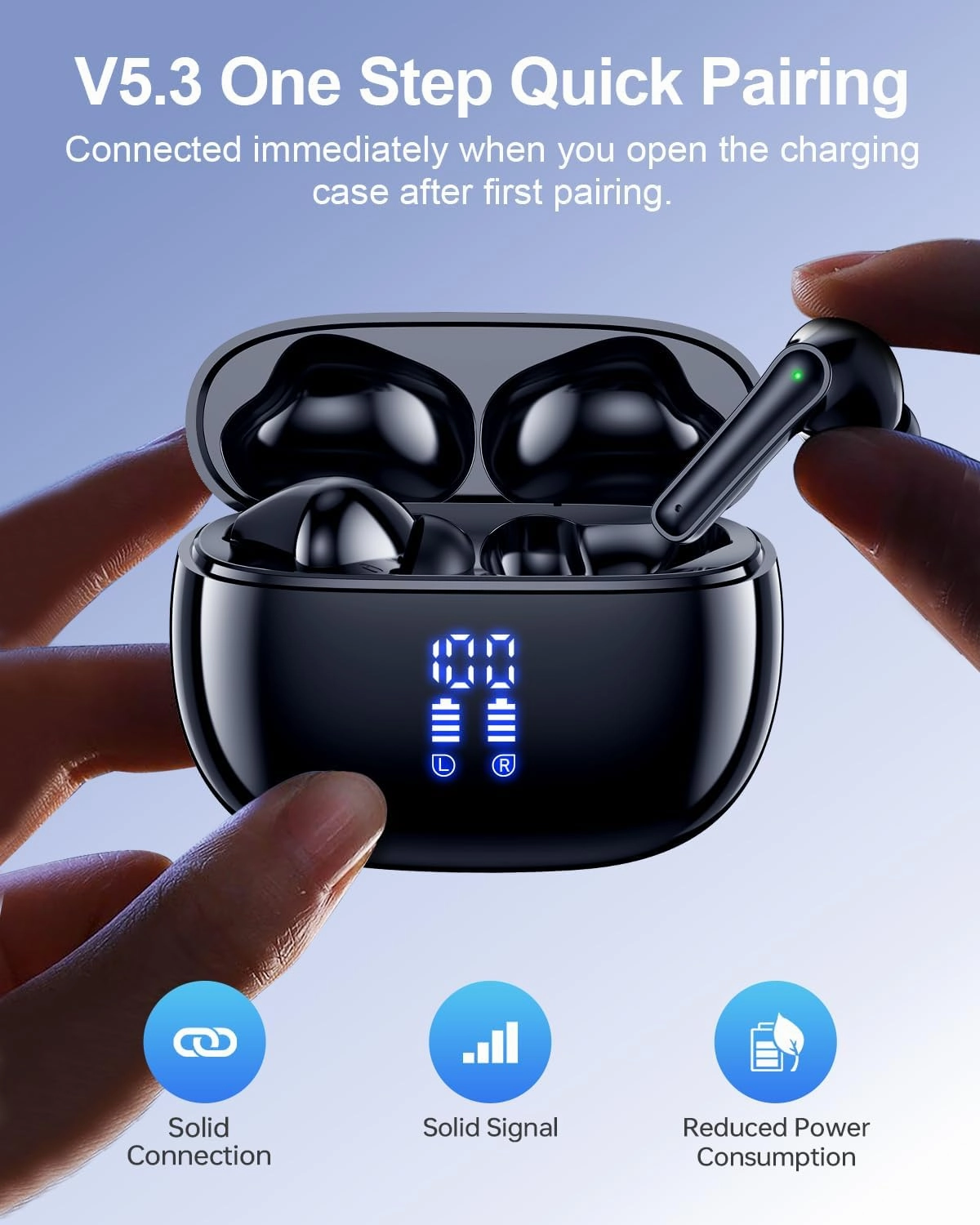 Wireless Earbuds Bluetooth Headphones, Ear Buds with Deep Bass, 40H Long Playtime, LED Power Display, IP7 in Ear Earphone with Mic for iPhone Android Phone Sports Workout, Black