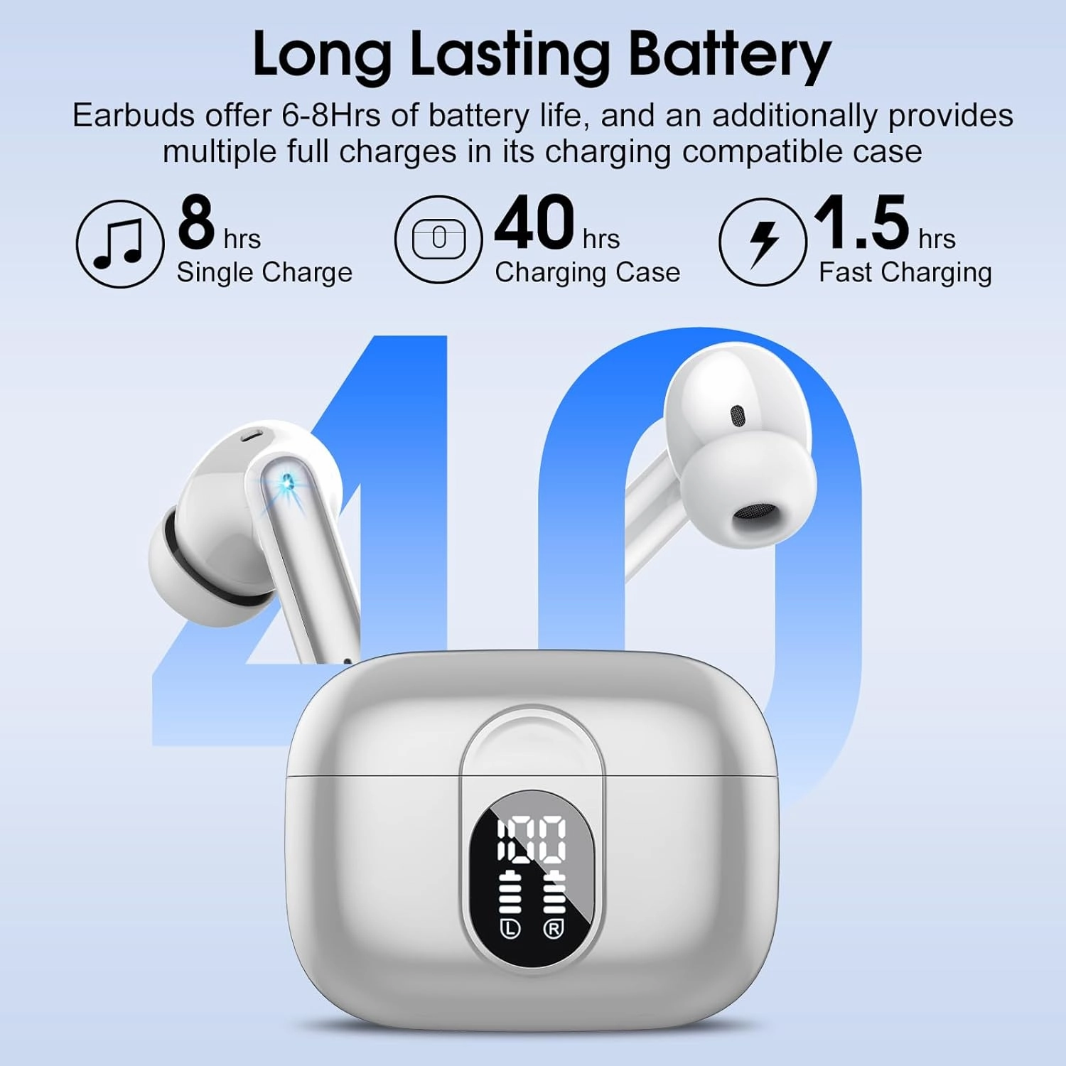 Wireless Earbuds, Bluetooth Headphones HiFi Stereo, 40H Playtime in-Ear Earbud, 2024 Bluetooth 5.3 Earbuds with LED Power Display, IP7 Waterproof Wireless Earphones Sport Headset for Android iOS