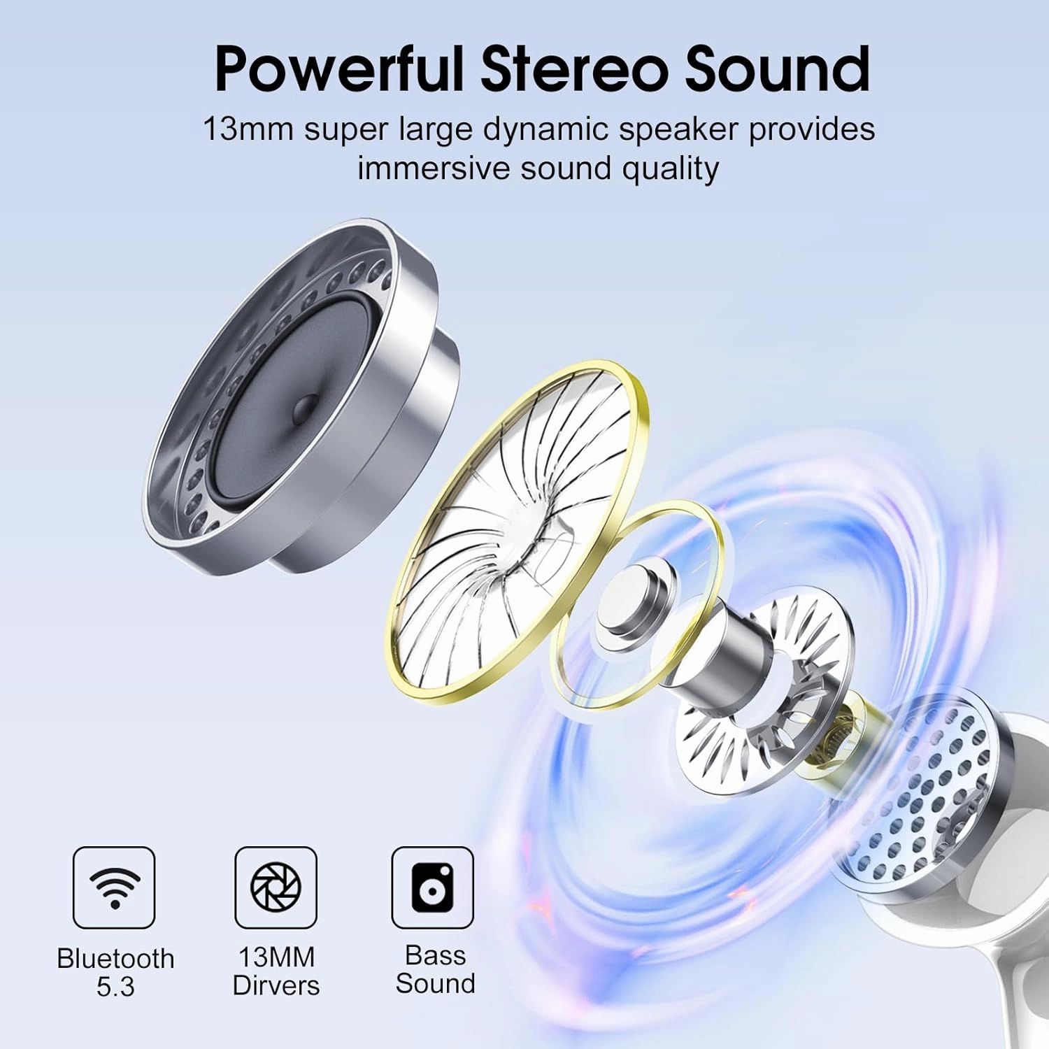 Wireless Earbuds, Bluetooth Headphones HiFi Stereo, 40H Playtime in-Ear Earbud, 2024 Bluetooth 5.3 Earbuds with LED Power Display, IP7 Waterproof Wireless Earphones Sport Headset for Android iOS