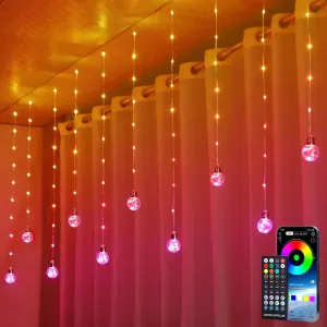 Wishing Ball Curtain Lights, 10ft x 3.3ft RGB LED Color Changing String Fairy Lights Curtain, Smart APP & IR Remote, 200  Scene Modes for Bedroom Backdrop Indoor Outdoor Christmas Decorations