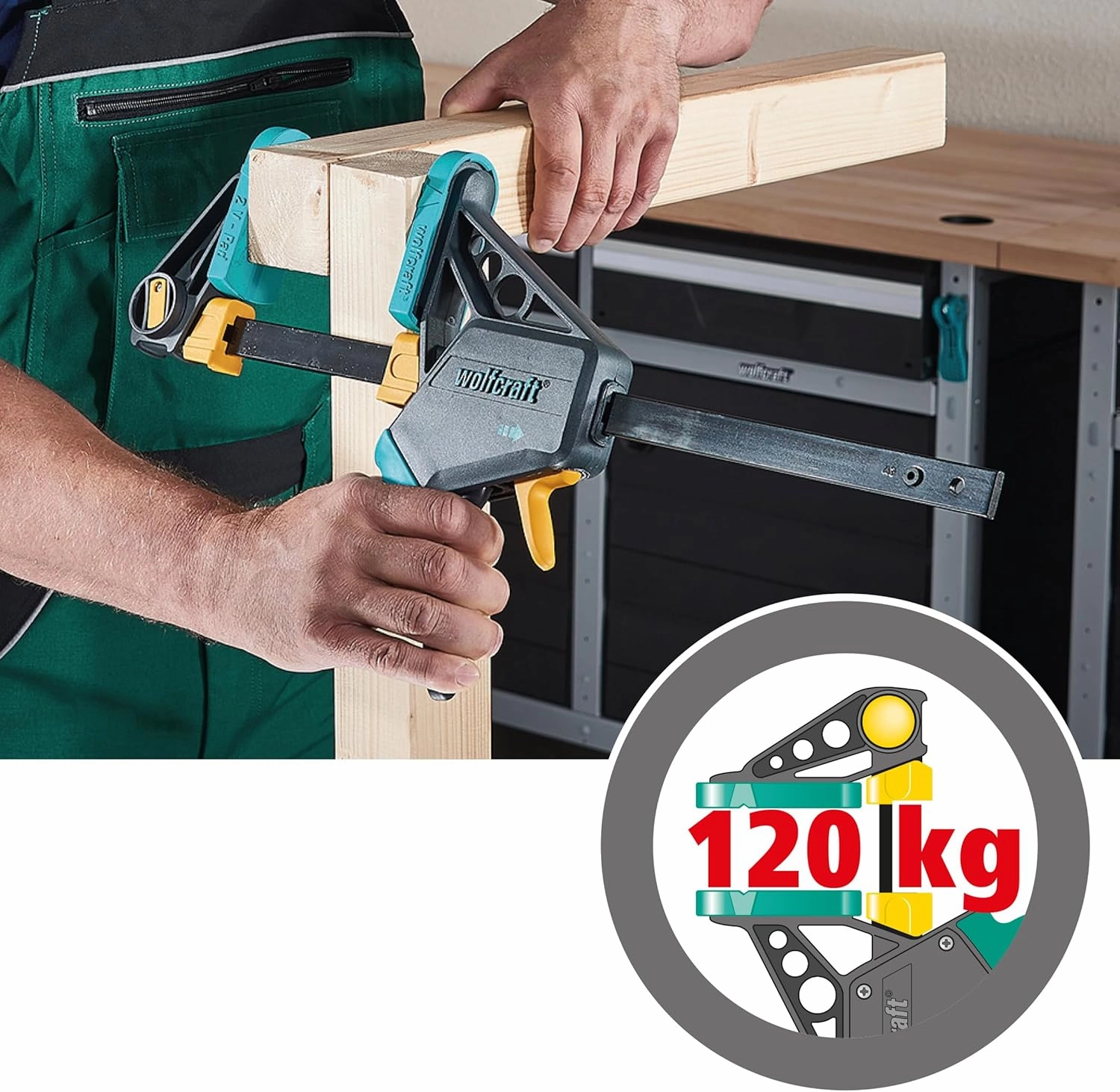wolfcraft EHZ PRO One-Hand Clamp 100/915 mm I 3034000 I The professional one-hand clamp - clamping and opening with just one hand