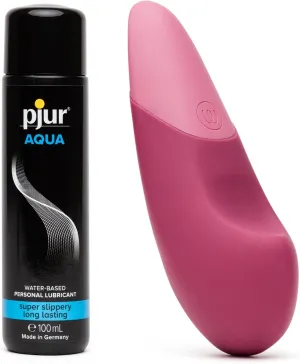 Womanizer Vibe Pink Ultrawave Clit Stimulator Lay On Vibrator & Pjur Aqua Water Based Personal Lubricant 3.4 fl oz - Female Sex Toys Bundle