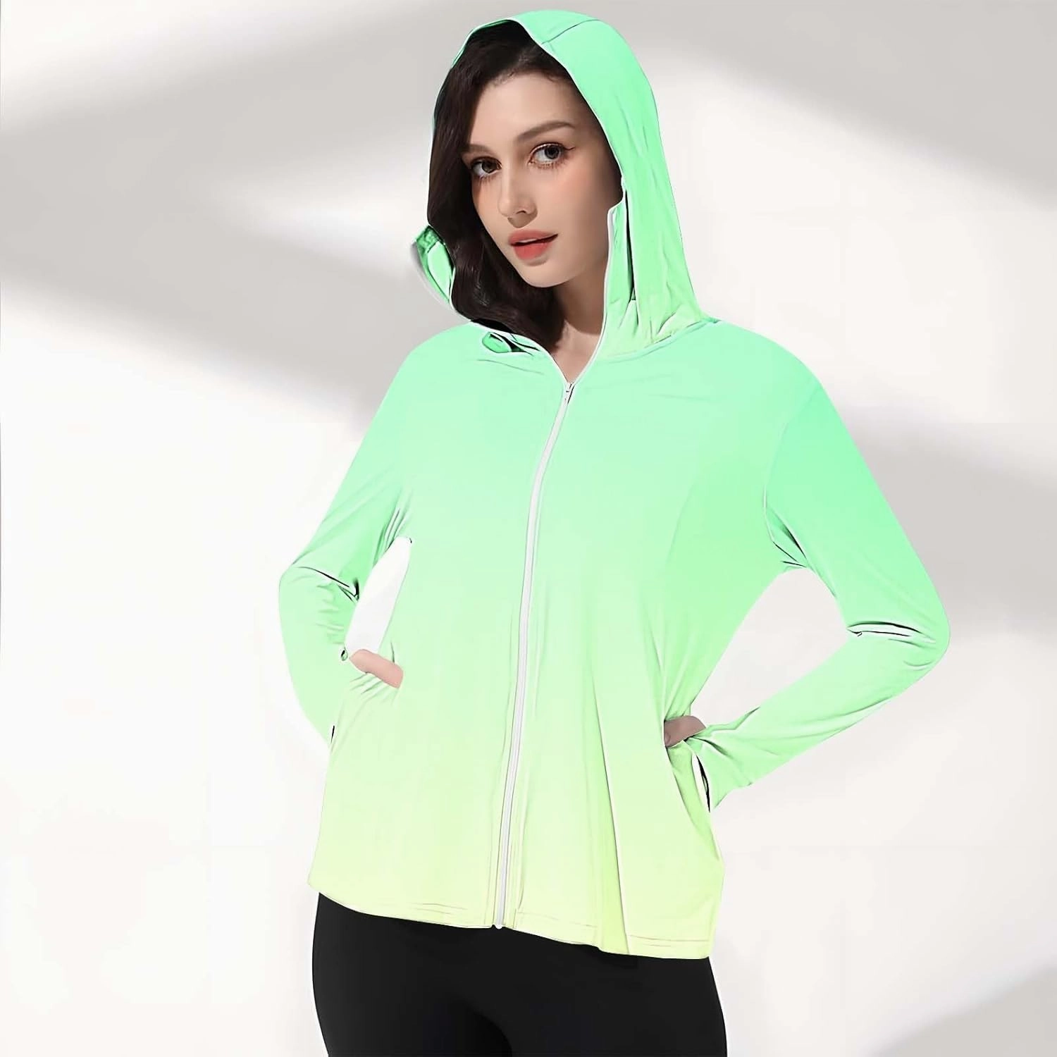 Women's UPF 50  Sun Protection Jacket Lightweight Long Sleeve Sun Shirt Hiking Outdoor UV Hoodie with Face Mask