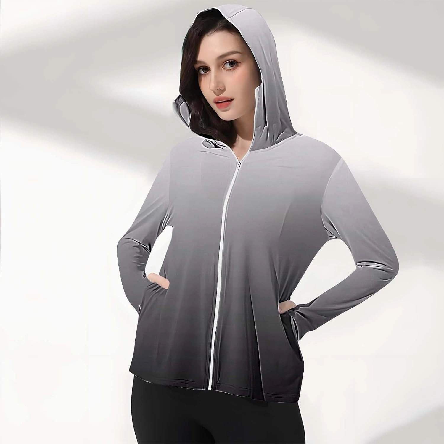 Women's UPF 50  Sun Protection Jacket Lightweight Long Sleeve Sun Shirt Hiking Outdoor UV Hoodie with Face Mask