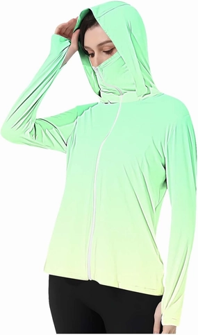 Women's UPF 50  Sun Protection Jacket Lightweight Long Sleeve Sun Shirt Hiking Outdoor UV Hoodie with Face Mask
