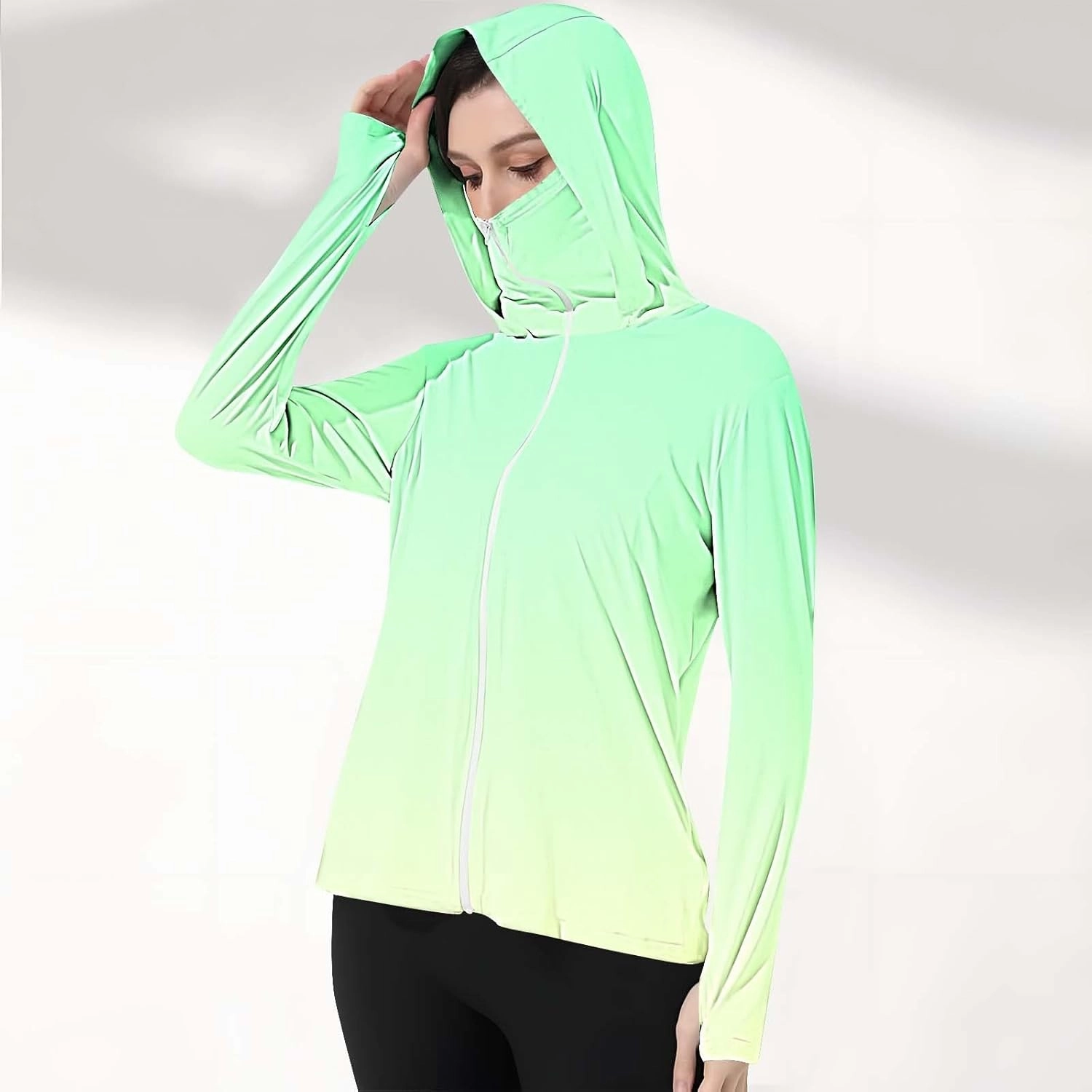 Women's UPF 50  Sun Protection Jacket Lightweight Long Sleeve Sun Shirt Hiking Outdoor UV Hoodie with Face Mask