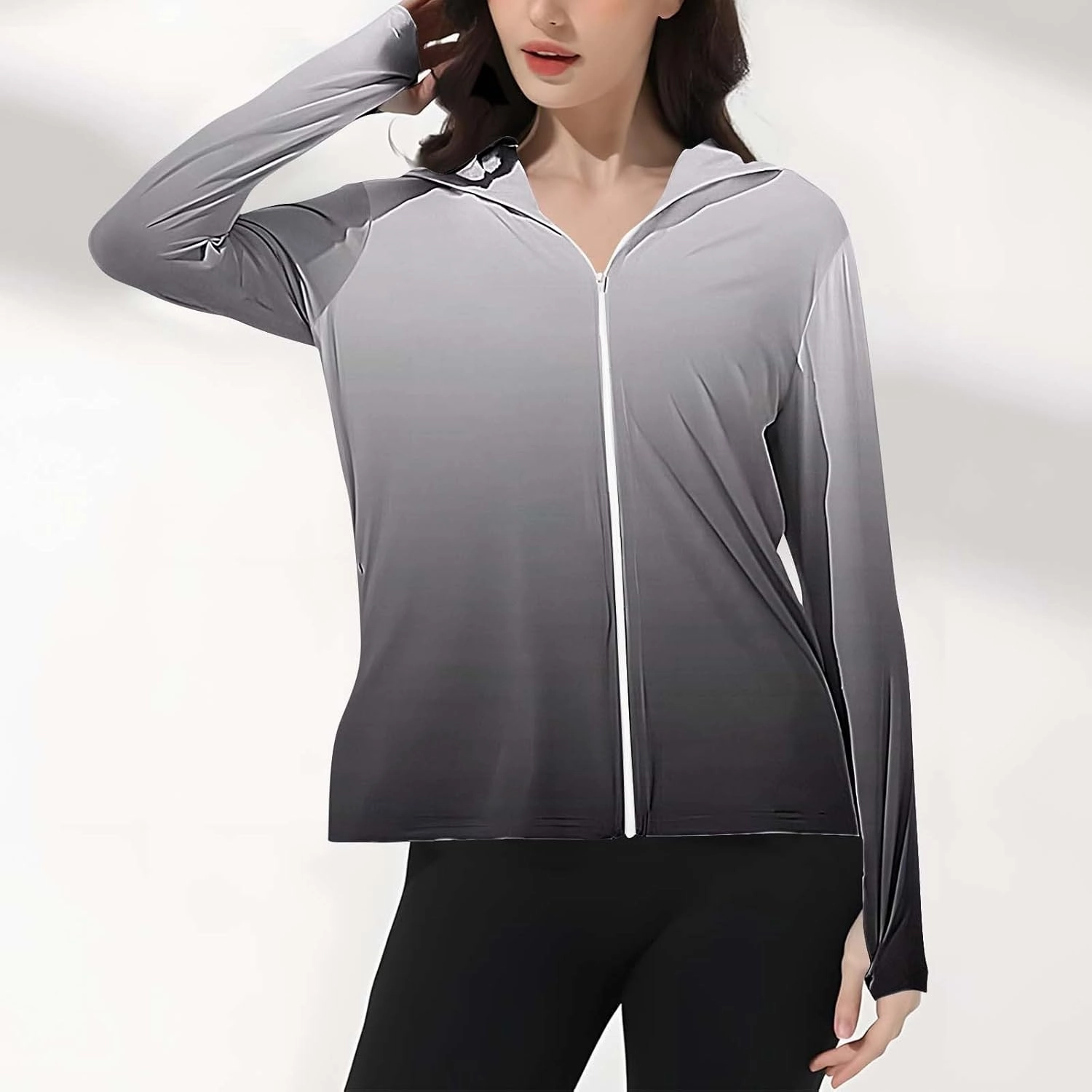 Women's UPF 50  Sun Protection Jacket Lightweight Long Sleeve Sun Shirt Hiking Outdoor UV Hoodie with Face Mask