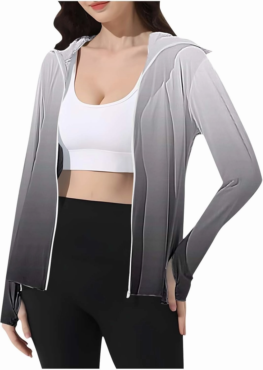 Women's UPF 50  Sun Protection Jacket Lightweight Long Sleeve Sun Shirt Hiking Outdoor UV Hoodie with Face Mask