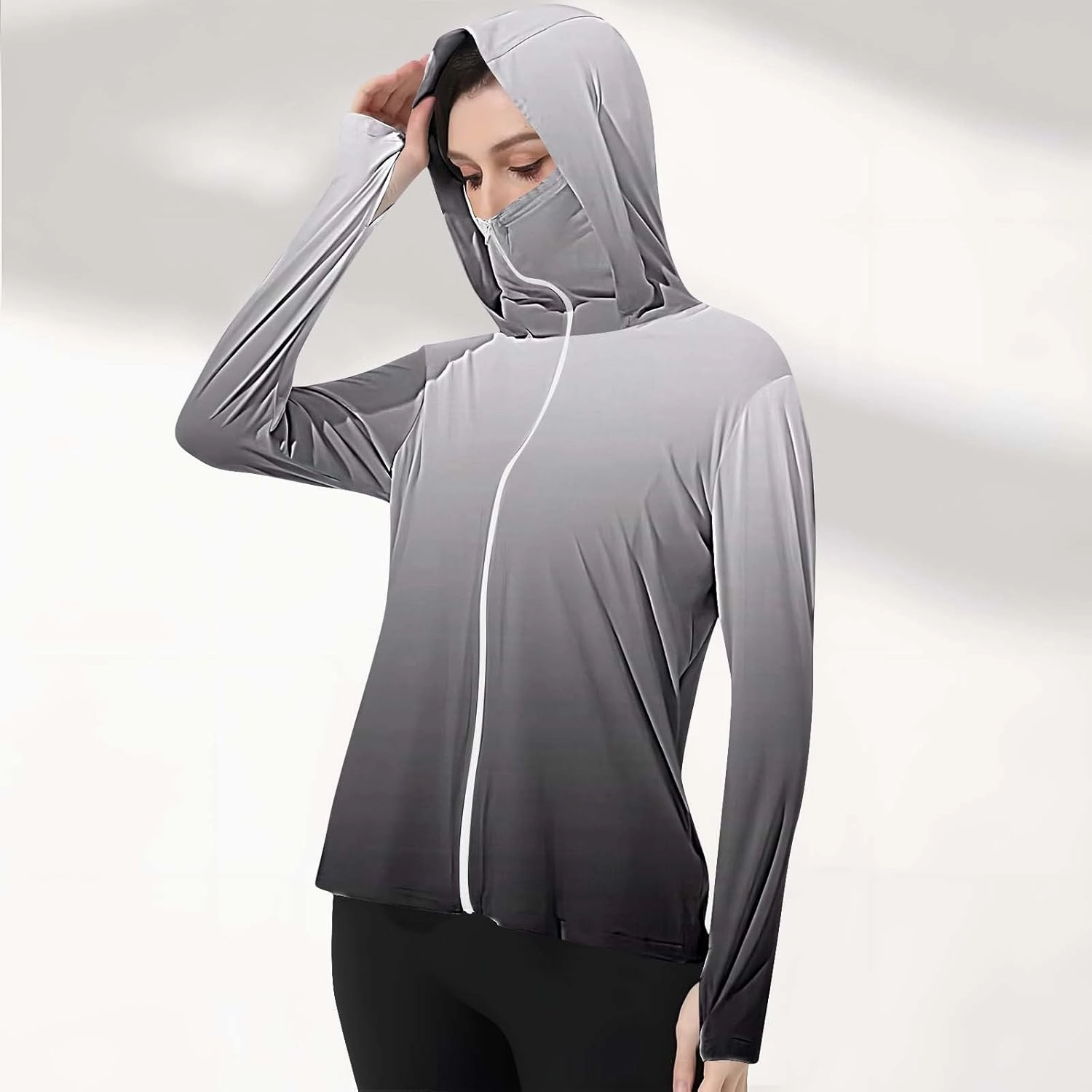 Women's UPF 50  Sun Protection Jacket Lightweight Long Sleeve Sun Shirt Hiking Outdoor UV Hoodie with Face Mask