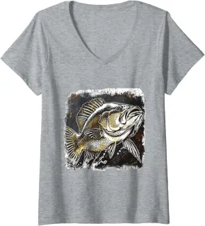 Womens Bass Whisperer bass fisherman fishing for bass V-Neck T-Shirt