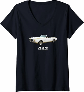 Womens 442 Oldsmobile Cutlass Classic Car Show 1970 1971 1972 V-Neck T-Shirt