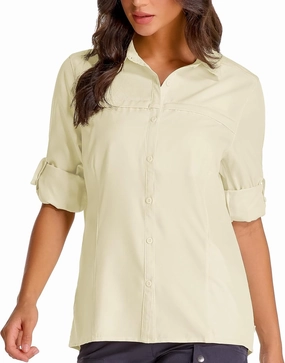 Womens Fishing Safari Shirt Sun Protection Hiking Shirts Quick Dry Lightweight UPF 50 Long Sleeve for Travel Outdoor Camping