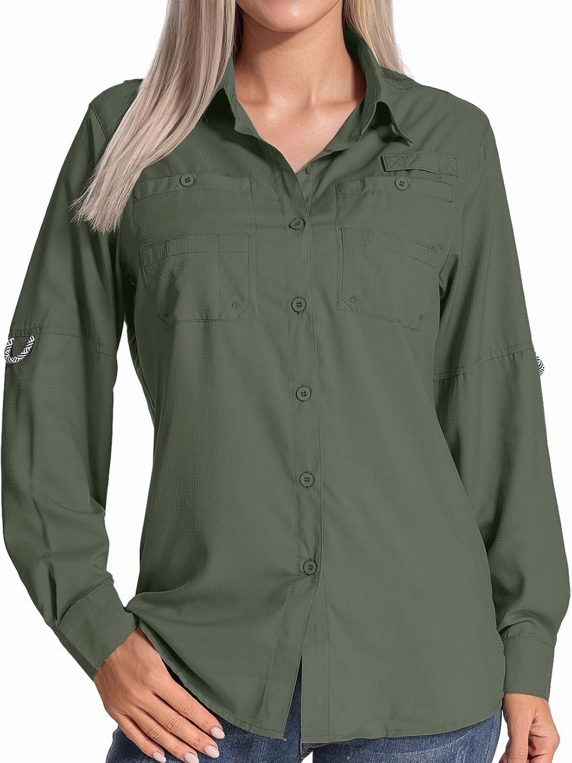 Womens Long Sleeve Sun Protection Hiking Fishing Shirts UPF 50  UV Lightweight Quick-Dry Safari Shirts Womens Outdoor