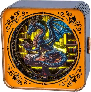 WOODBESTS Wooden Puzzles 3D Nightlight(Library's Dragon) DIY Wooden Puzzles for Adults-3D Wooden Puzzle Night Light for Seniors-Exquisite Desk Decor for DIY Puzzle Lovers