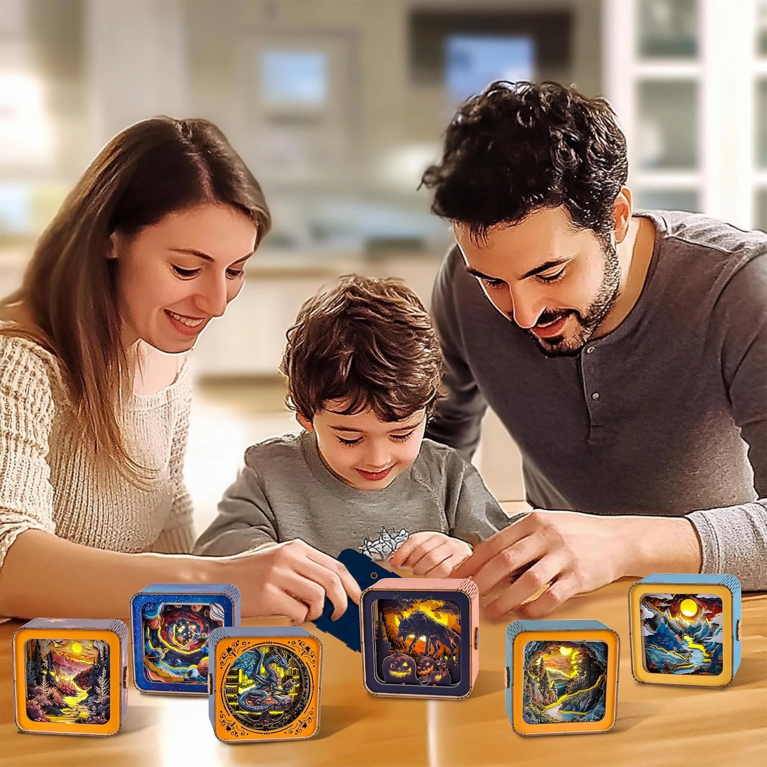 WOODBESTS Wooden Puzzles 3D Nightlight(Long River Moonlight) DIY Wooden Puzzles for Adults-3D Wooden Puzzle Night Light for Seniors-Exquisite Desk Decor for DIY Puzzle Lovers