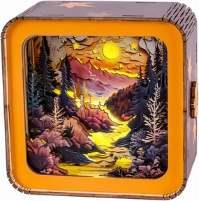 WOODBESTS Wooden Puzzles 3D Nightlight(Long River Moonlight) DIY Wooden Puzzles for Adults-3D Wooden Puzzle Night Light for Seniors-Exquisite Desk Decor for DIY Puzzle Lovers