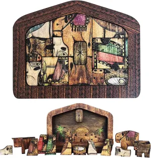 Wooden Jesus Puzzle Statue, Nativity Puzzle with Wood Burned Design, Jesus Puzzles, Nativity Set, Jigsaw Puzzle Game for Adults and Kids, Home Decor, Birthday Present Gifts (Large (11.9 x 7.9))