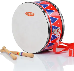 Wooden Kids Drum Set for Toddlers - Baby Musical Toy w/Wrist Bells, Drum Sticks & Fun Drum Instrument for Boys & Girls - Educational Christmas Birthday Gift.
