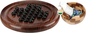 Wooden Marble Solitaire Board Game - Premium Handcrafted Classic Puzzle Marbles, Brain Teaser for Adults & Kids, or Coffee Table Decor Portable Solo Strategy