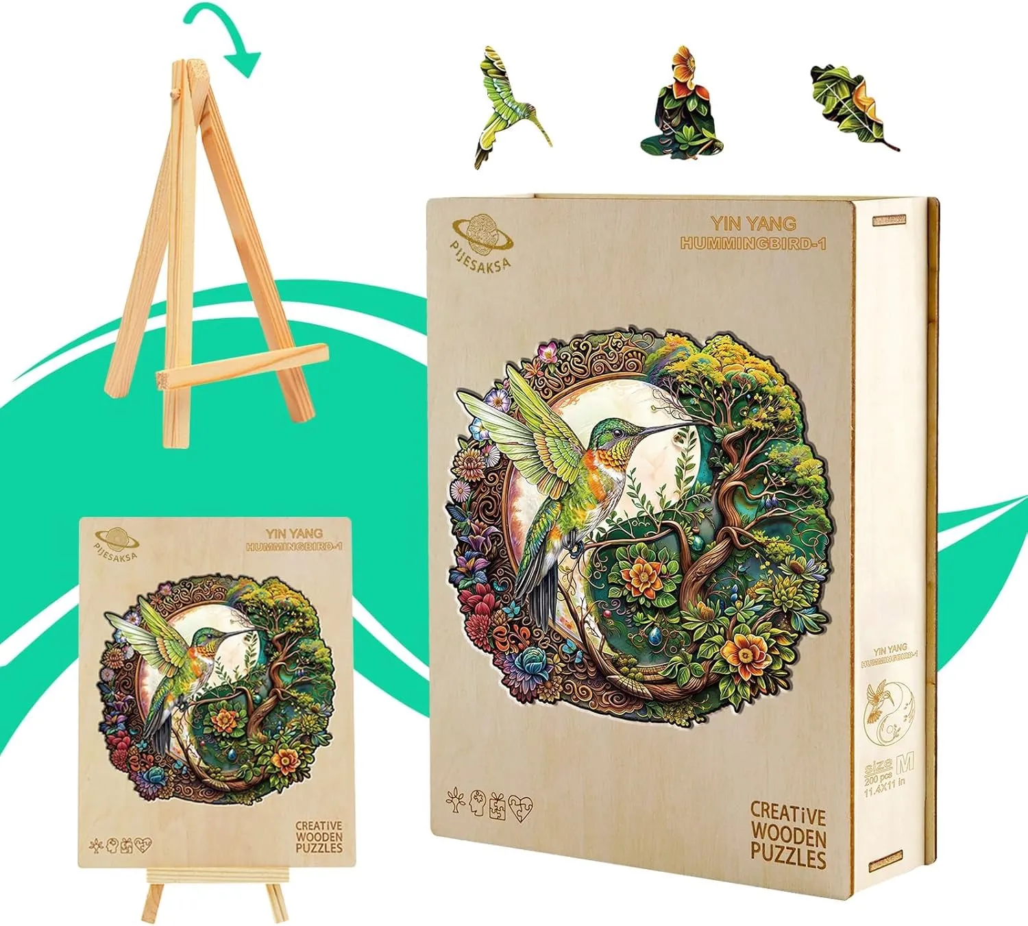 Wooden Puzzles for Adults - Yin Yang Hummingbird Wood Puzzle, Unique Shape Wooden Jigsaw Puzzles for Adults, Wood Puzzles Adult, Perfect for Birthday Gift, Family Puzzle, 300 Piece 13.4 x 13in