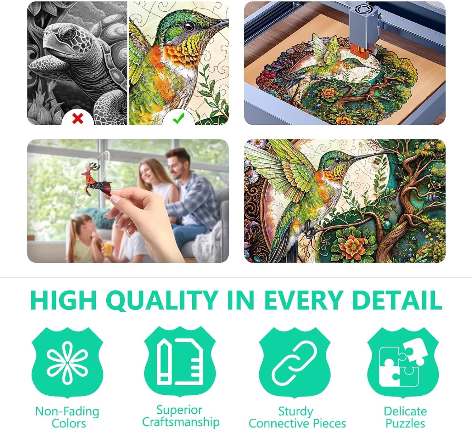 Wooden Puzzles for Adults - Yin Yang Hummingbird Wooden Jigsaw Puzzles for Adults, Unique Shaped Wood Puzzles Adult, Wood Puzzle, Perfect for Birthday Gifts, Family Game, 100 Piece 8.5 x 8.2in
