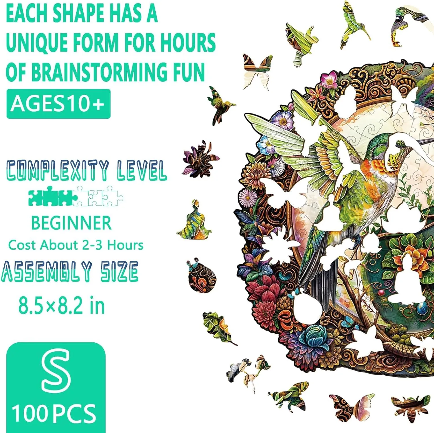 Wooden Puzzles for Adults - Yin Yang Hummingbird Wooden Jigsaw Puzzles for Adults, Unique Shaped Wood Puzzles Adult, Wood Puzzle, Perfect for Birthday Gifts, Family Game, 100 Piece 8.5 x 8.2in