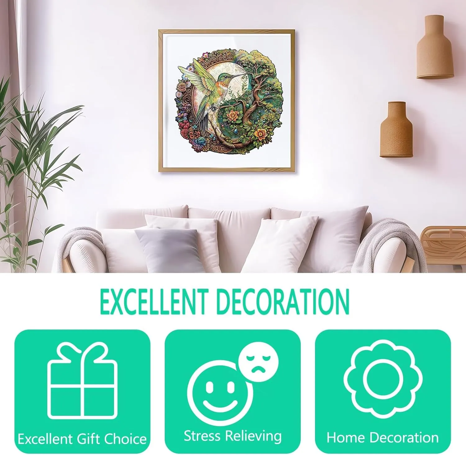Wooden Puzzles for Adults - Yin Yang Hummingbird Wooden Jigsaw Puzzles for Adults, Unique Shaped Wood Puzzles Adult, Wood Puzzle, Perfect for Birthday Gifts, Family Game, 100 Piece 8.5 x 8.2in