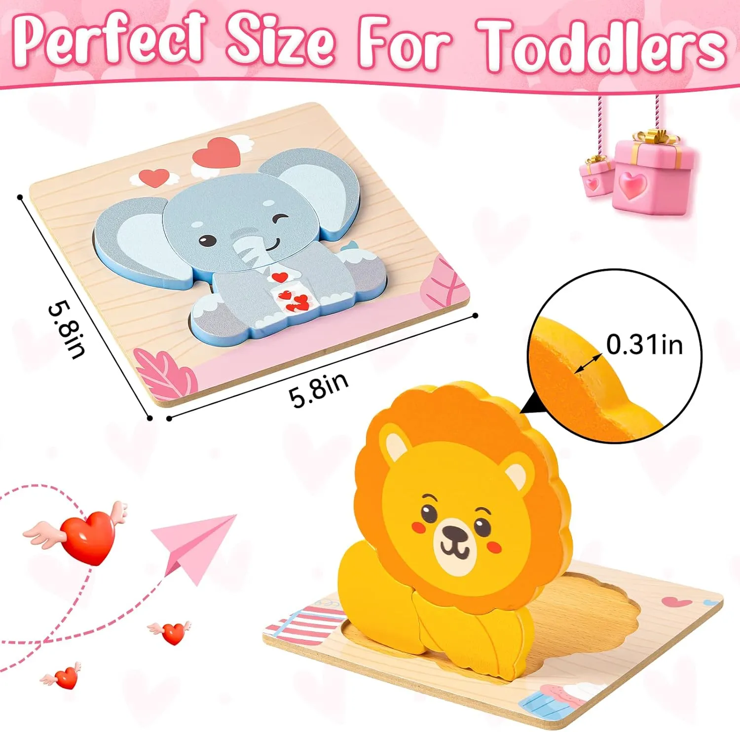 Wooden Puzzles for Toddlers 1-3, 4 Pack Wooden Puzzles with Animals Design, Birthday Gift for Boys Girls, Kids Party Favors Gifts - Educational Preschool Classroom Toys