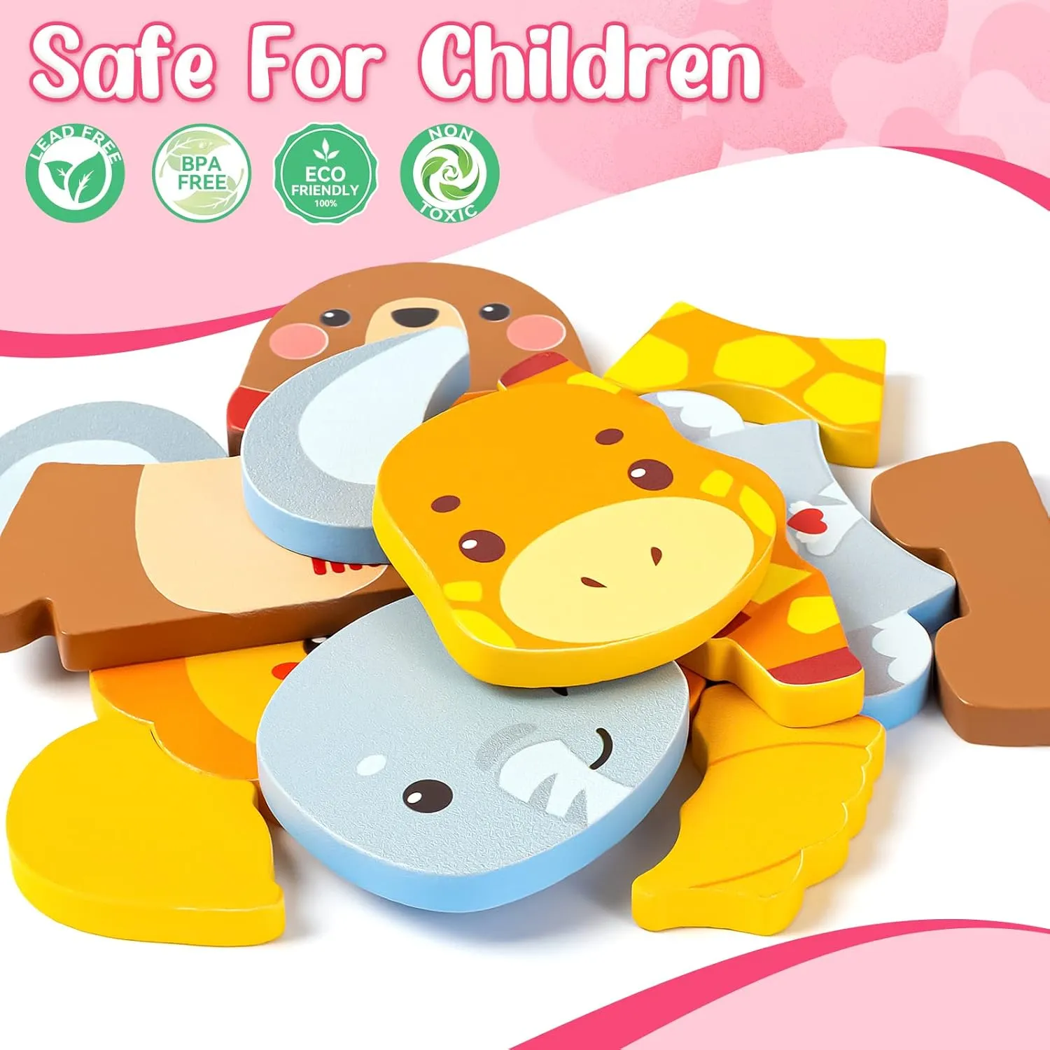 Wooden Puzzles for Toddlers 1-3, 4 Pack Wooden Puzzles with Animals Design, Birthday Gift for Boys Girls, Kids Party Favors Gifts - Educational Preschool Classroom Toys