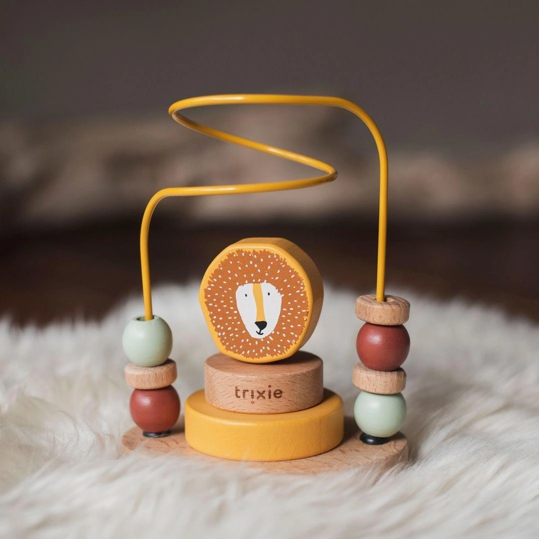 Wooden Bead Maze Toy - Mr. Lion by Trixie - FSC Wood - 15 x 11 x 8 cm