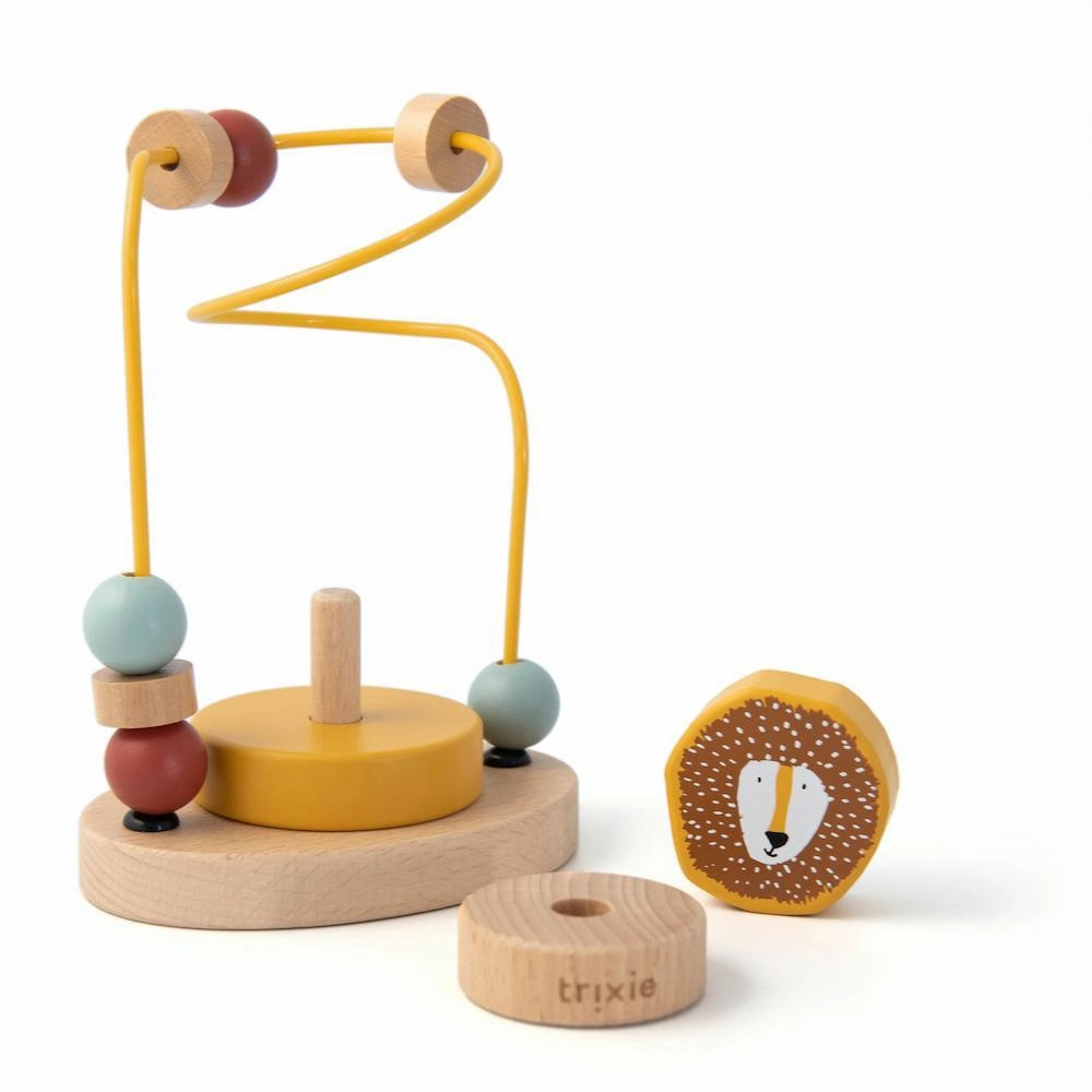 Wooden Bead Maze Toy - Mr. Lion by Trixie - FSC Wood - 15 x 11 x 8 cm