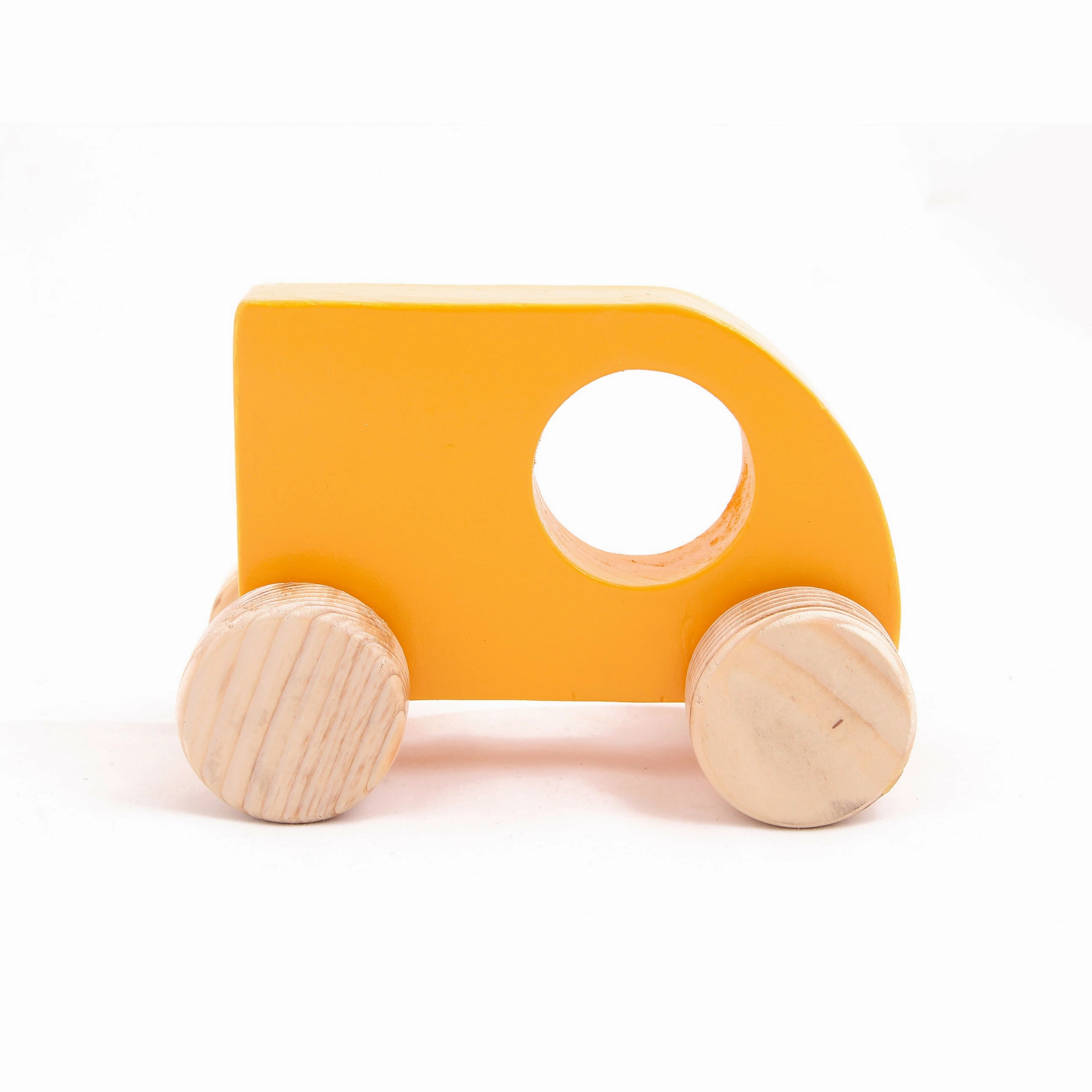 Wooden Push Toy Yellow Mini Sumo Car for Kids - Small Size (1 pcs)