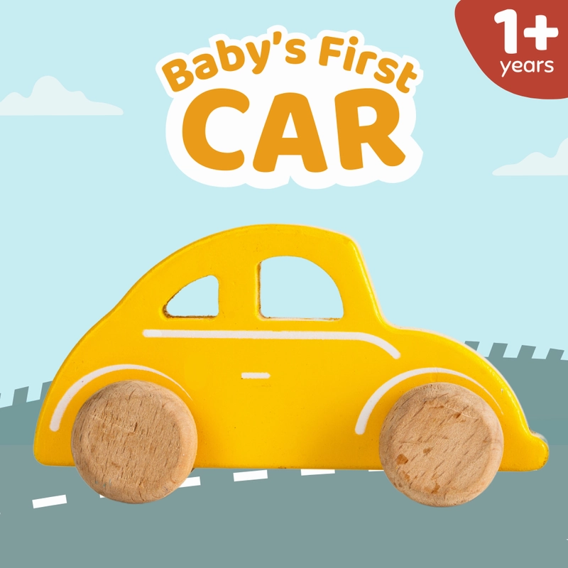 Wooden Yellow Car Toy for Toddlers (1-3 Years)