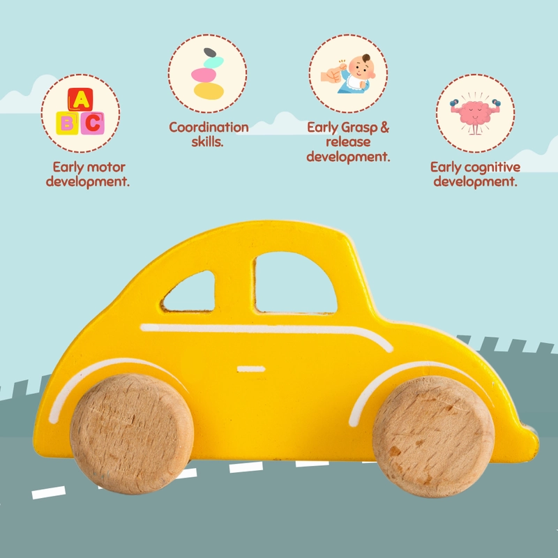 Wooden Yellow Car Toy for Toddlers (1-3 Years)