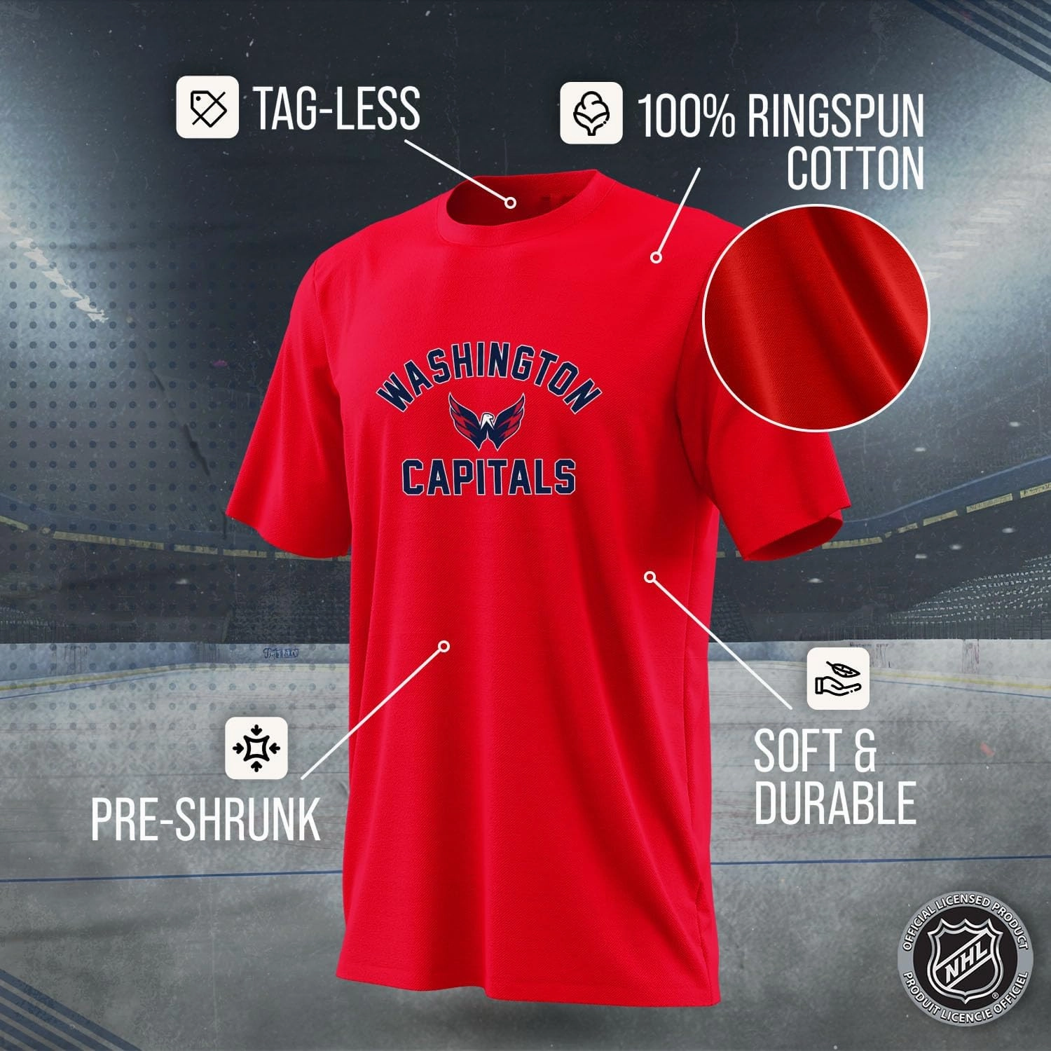 Wright & Ditson NHL Adult Game Day T-Shirt - 100% Cotton - Tagless Hockey Tee - Short Sleeve - Comfortable and Lightweight