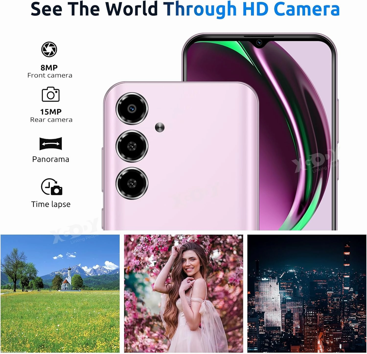 Xgody Unlocked Cell Phones V50, 4GB 64GB ROM, 6.52'' HD Incell Screen Smartphone, Dual 4G LTE Unlock Android Phone, 13MP 5MP Camera, Face Unlock, 4500mAh Battery Mobile Phone (Purple)