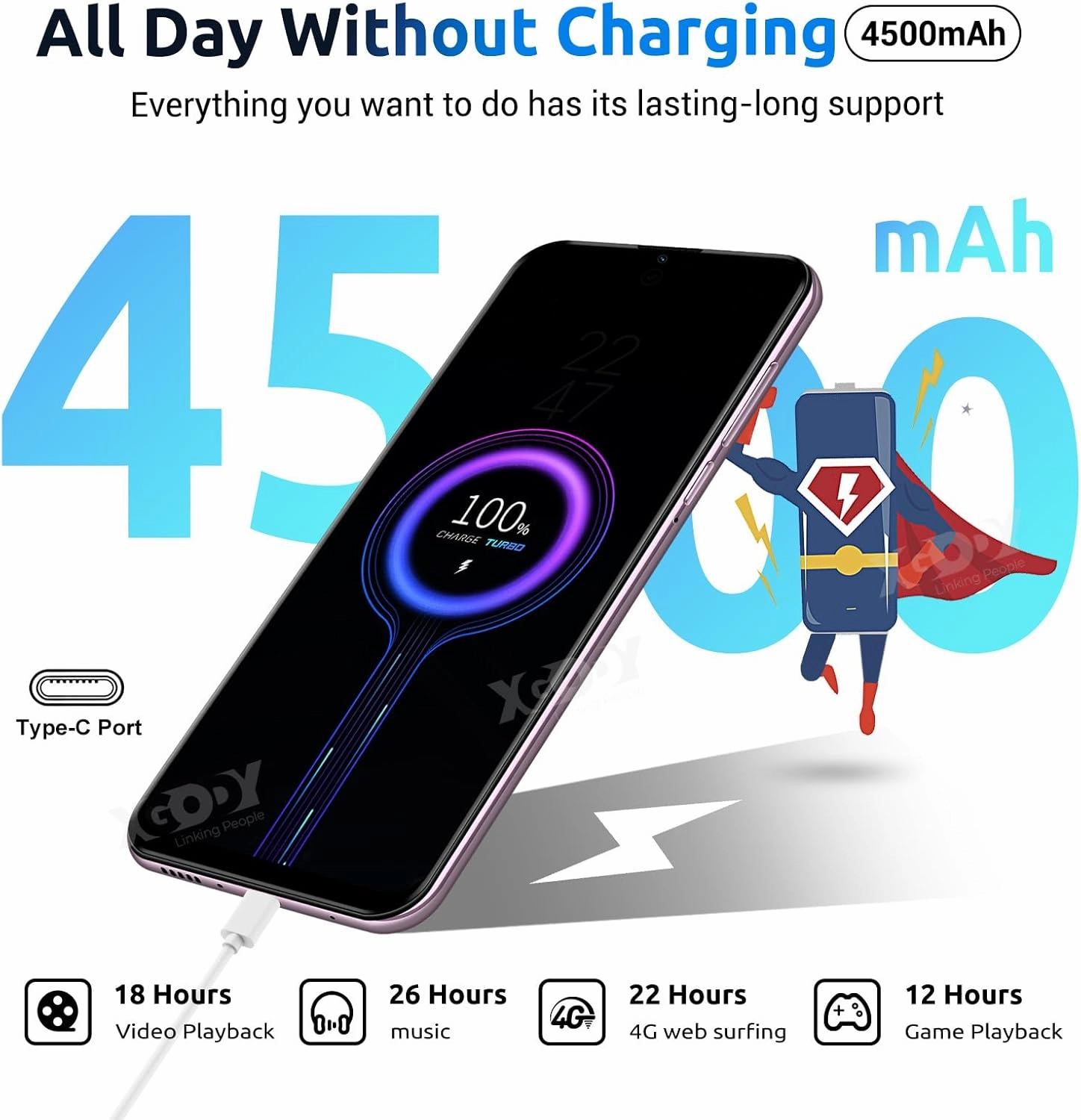 Xgody Unlocked Cell Phones V50, 4GB 64GB ROM, 6.52'' HD Incell Screen Smartphone, Dual 4G LTE Unlock Android Phone, 13MP 5MP Camera, Face Unlock, 4500mAh Battery Mobile Phone (Purple)