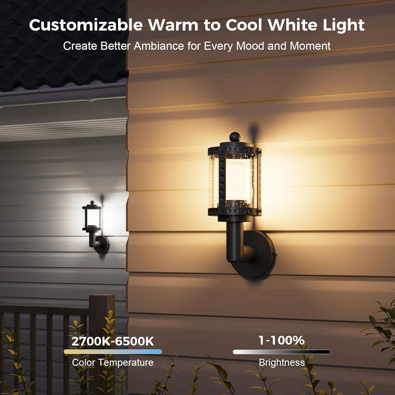 XMCOSY  Outdoor Wall Lights, 1100LM Smart Porch Lights Outdoor, RGBCW LED Outdoor Sconce Lights, WiFi APP Control, Compatible with Alexa, IP65 Waterproof Exterior Lighting Fixtures, 2 Pack